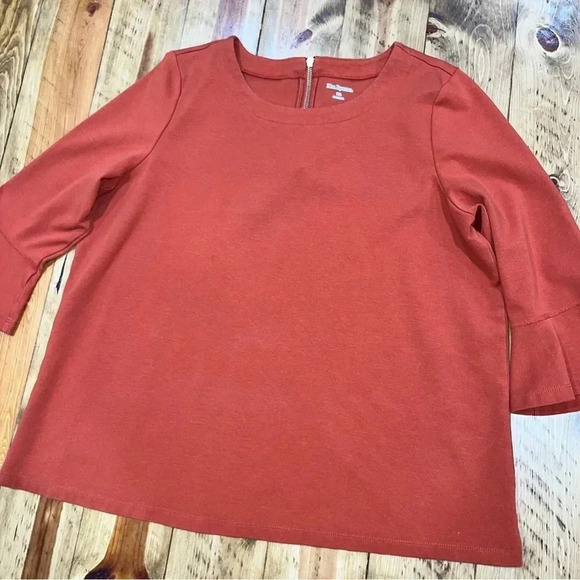 Kim Rogers shirt orange, plus sized,flared 3/4 sleeve, exposed zip back closure - Picture 7 of 9